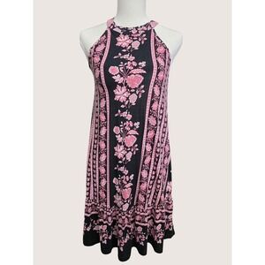 LOFT Dress Women XS Black Pink Floral Sleeveless Mini Summer Elegance Halter